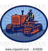 Clip Art of Retro Farmer Driving a Tractor by Patrimonio