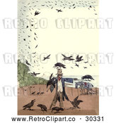 Clip Art of Retro Frame of Crows Around a Scarecrow by Prawny Vintage