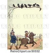 Clip Art of Retro Frame of Crows over Hunters by Prawny Vintage
