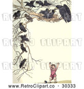 Clip Art of Retro Frame of Nesting Crows over a Girl by Prawny Vintage