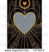 Clip Art of Retro Gold and Black Art Deco Heart Valentines Day Background with Brushed Silver Metal Text Space by Prawny