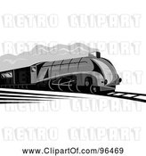 Clip Art of Retro Gray Steam Engine Train Speeding down a Track by Patrimonio