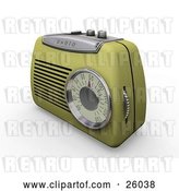 Clip Art of Retro Greenish Yellow Radio with a Station Dial, on a White Surface by KJ Pargeter
