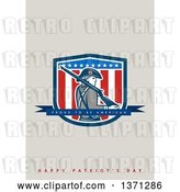 Clip Art of Retro Greeting Card Design with an American Patriot Minuteman Proud to Be American, Happy Patriot's Day Text by Patrimonio