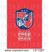Clip Art of Retro Greeting Card Design with an American Patriot Ringing Liberty Bell Land of the Free, Home of the Brave, Have a Great Patriot's Day Text on Red by Patrimonio