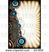 Clip Art of Retro Grungy Background of Circles and Curves over Rays with a Black Grunge Border by Arena Creative