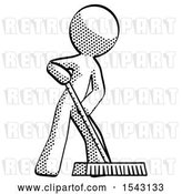 Clip Art of Retro Guy Cleaning Services Janitor Sweeping Floor with Push Broom by Leo Blanchette