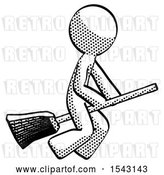 Clip Art of Retro Guy Flying on Broom by Leo Blanchette