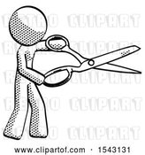 Clip Art of Retro Guy Holding Giant Scissors Cutting out Something by Leo Blanchette