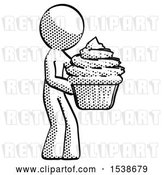 Clip Art of Retro Guy Holding Large Cupcake Ready to Eat or Serve by Leo Blanchette