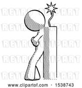 Clip Art of Retro Guy Leaning Against Dynimate, Large Stick Ready to Blow by Leo Blanchette