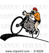 Clip Art of Retro Guy Riding a V8 Engine Bicycle by Patrimonio