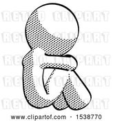 Clip Art of Retro Guy Sitting with Head down Back View Facing Right by Leo Blanchette