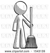 Clip Art of Retro Guy Standing with Broom Cleaning Services by Leo Blanchette