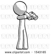 Clip Art of Retro Halftone Design Mascot Guy Holding Binoculars Ready to Look Right by Leo Blanchette
