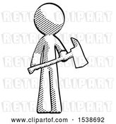 Clip Art of Retro Halftone Design Mascot Guy Holding Red Fire Fighter's Ax by Leo Blanchette