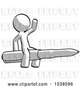 Clip Art of Retro Halftone Design Mascot Guy Riding a Pen like a Giant Rocket by Leo Blanchette