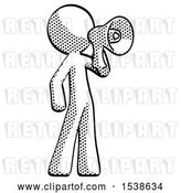 Clip Art of Retro Halftone Design Mascot Guy Shouting into Megaphone Bullhorn Facing Right by Leo Blanchette