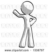 Clip Art of Retro Halftone Design Mascot Guy Waving Right Arm with Hand on Hip by Leo Blanchette
