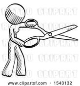 Clip Art of Retro Halftone Design Mascot Lady Holding Giant Scissors Cutting out Something by Leo Blanchette