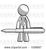 Clip Art of Retro Halftone Design Mascot Lady Lifting a Giant Pen like Weights by Leo Blanchette