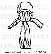 Clip Art of Retro Halftone Design Mascot Lady Looking down Through Magnifying Glass by Leo Blanchette