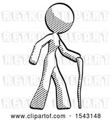 Clip Art of Retro Halftone Design Mascot Lady Walking with Hiking Stick by Leo Blanchette