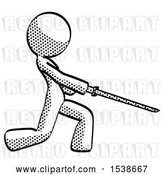 Clip Art of Retro Halftone Design Mascot Lady with Ninja Sword Katana Slicing or Striking Something by Leo Blanchette