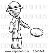 Clip Art of Retro Halftone Explorer Ranger Guy Frying Egg in Pan or Wok Facing Right by Leo Blanchette