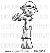 Clip Art of Retro Halftone Explorer Ranger Guy Holding Binoculars Ready to Look Left by Leo Blanchette