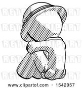 Clip Art of Retro Halftone Explorer Ranger Guy Sitting with Head down Back View Facing Left by Leo Blanchette