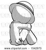Clip Art of Retro Halftone Explorer Ranger Guy Sitting with Head down Back View Facing Right by Leo Blanchette