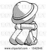 Clip Art of Retro Halftone Explorer Ranger Guy Sitting with Head down Facing Angle Left by Leo Blanchette