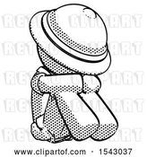 Clip Art of Retro Halftone Explorer Ranger Guy Sitting with Head down Facing Angle Right by Leo Blanchette