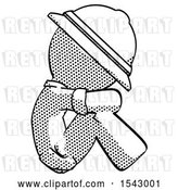 Clip Art of Retro Halftone Explorer Ranger Guy Sitting with Head down Facing Sideways Right by Leo Blanchette