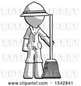 Clip Art of Retro Halftone Explorer Ranger Guy Standing with Broom Cleaning Services by Leo Blanchette