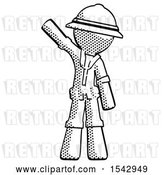 Clip Art of Retro Halftone Explorer Ranger Guy Waving Emphatically with Right Arm by Leo Blanchette