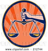 Clip Art of Retro Hand Holding the Scales of Justice by Patrimonio