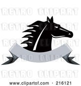 Clip Art of Retro Horse Head over a Blank Banner by Patrimonio
