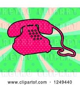 Clip Art of Retro Hot Pink Telephone over Rays and Dots by Prawny