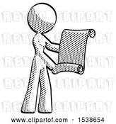 Clip Art of Retro Lady Holding Blueprints or Scroll by Leo Blanchette