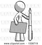 Clip Art of Retro Lady Holding Large Envelope and Calligraphy Pen by Leo Blanchette