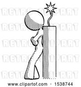 Clip Art of Retro Lady Leaning Against Dynimate, Large Stick Ready to Blow by Leo Blanchette