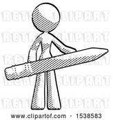Clip Art of Retro Lady Office Worker or Writer Holding a Giant Pencil by Leo Blanchette