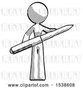 Clip Art of Retro Lady Posing Confidently with Giant Pen by Leo Blanchette
