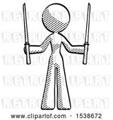 Clip Art of Retro Lady Posing with Two Ninja Sword Katanas up by Leo Blanchette