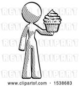 Clip Art of Retro Lady Presenting Pink Cupcake to Viewer by Leo Blanchette