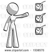 Clip Art of Retro Lady Standing by a Checkmark List Arm Extended by Leo Blanchette
