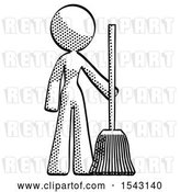 Clip Art of Retro Lady Standing with Broom Cleaning Services by Leo Blanchette