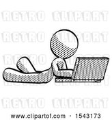 Clip Art of Retro Lady Using Laptop Computer While Lying on Floor Side Angled View by Leo Blanchette